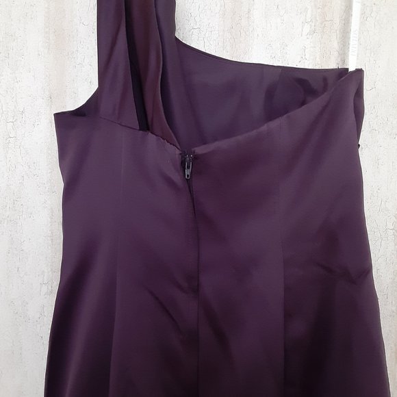 David's Bridal One Shoulder Plum Bridesmaid Dress - Picture 9 of 12